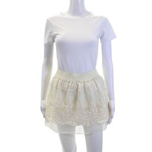 Millau Womens Embroidered A Line Mini Skirt White Cotton Size Extra Small